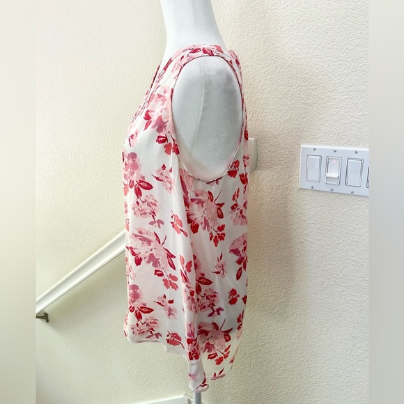 JOIE Aruna 100% Silk Top Sleeveless Split Neck Pink Floral Pleats Women's Size M - Picture 8 of 13